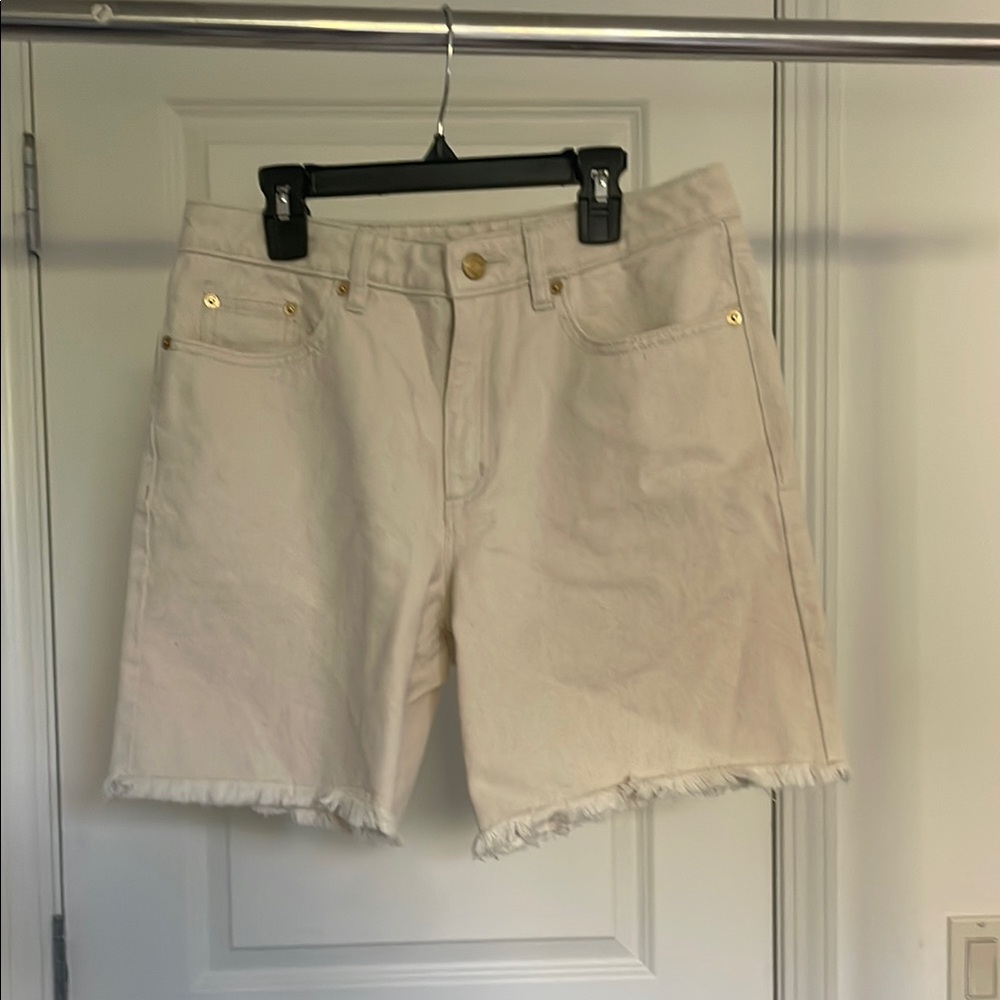 Michael Kors Cream Jean Shorts with Frayed Hem
